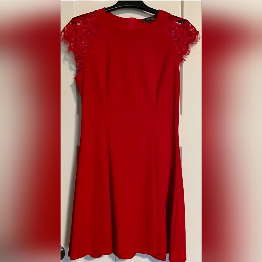 Sunnow Elegant Red Dress with Lace Sleeves NWOT